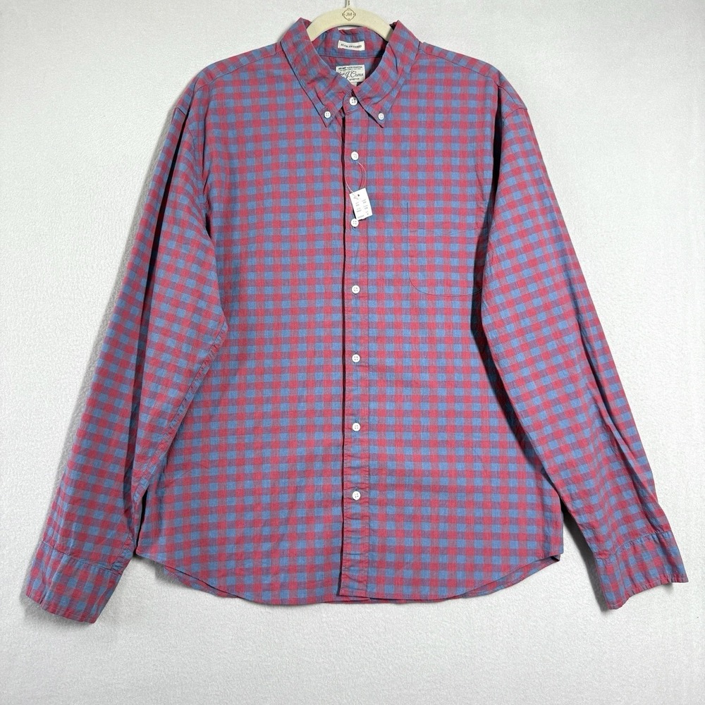 J Crew Shirt Mens XL Check Plaid Slim Untucked Secret Wash Organic Stretch‎ NWT